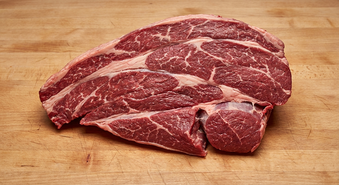 Cross-section view of a beef sirloin primal showing the top sirloin, bottom sirloin, and hip bone structure